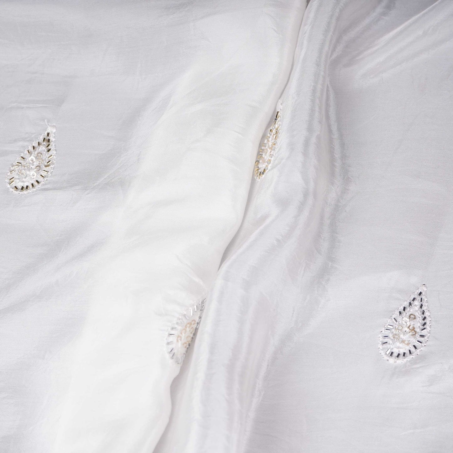 White Dyeable Pearl Cutdana embroidery Crepe Fabric VFS-31685