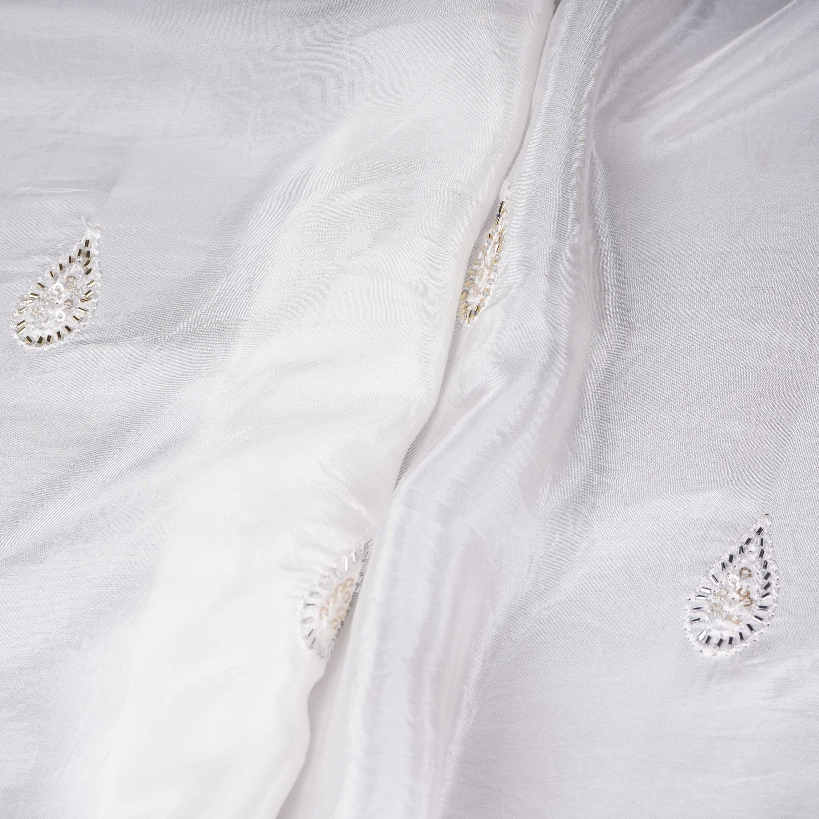 White Dyeable Pearl Cutdana embroidery Crepe Fabric VFS-31685 - TradeUNO