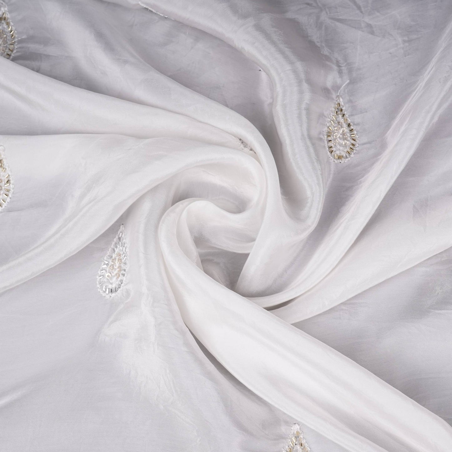 White Dyeable Pearl Cutdana embroidery Crepe Fabric VFS-31685