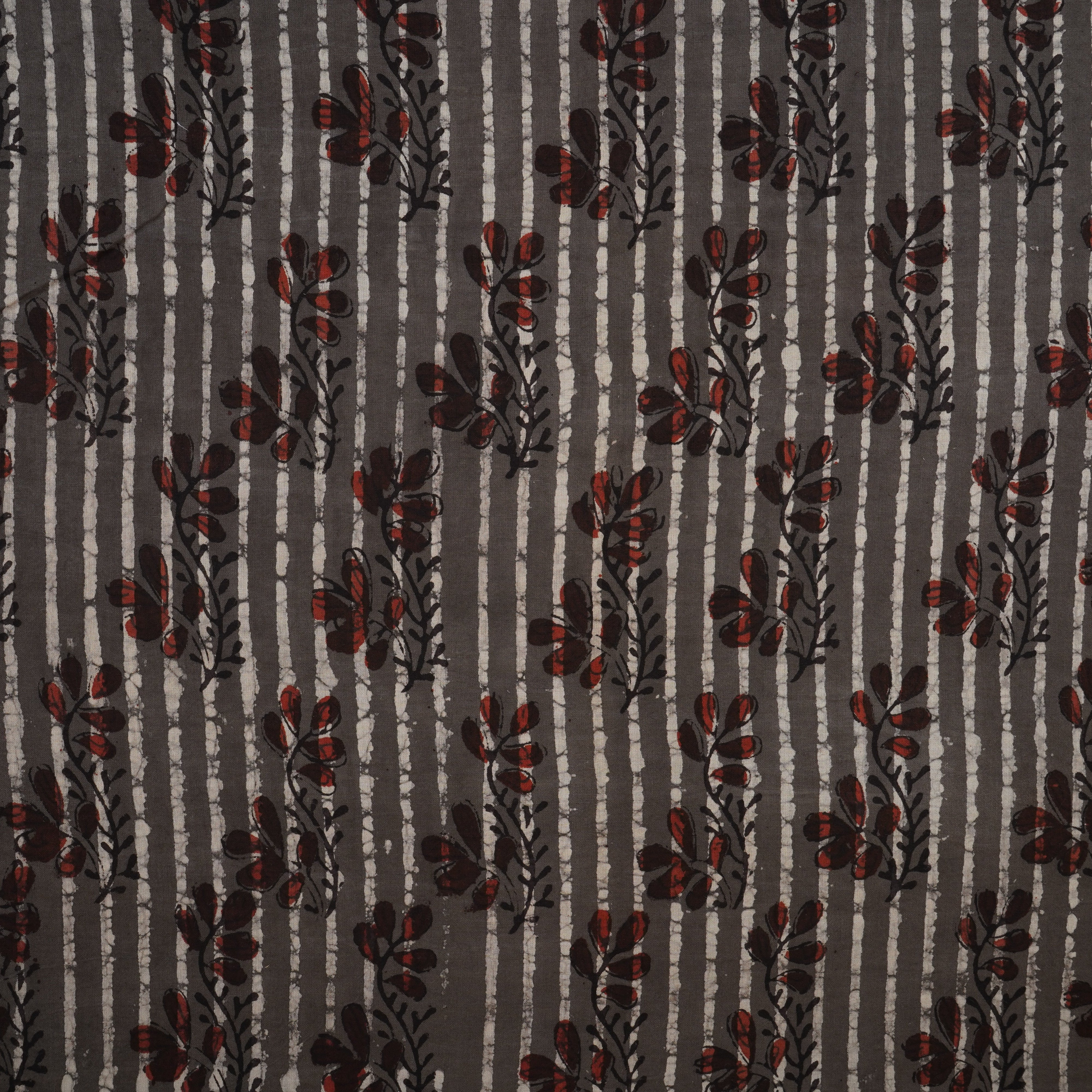 Dark Grey & Black Floral Print Cotton Fabric MFR-29871 - TradeUNO