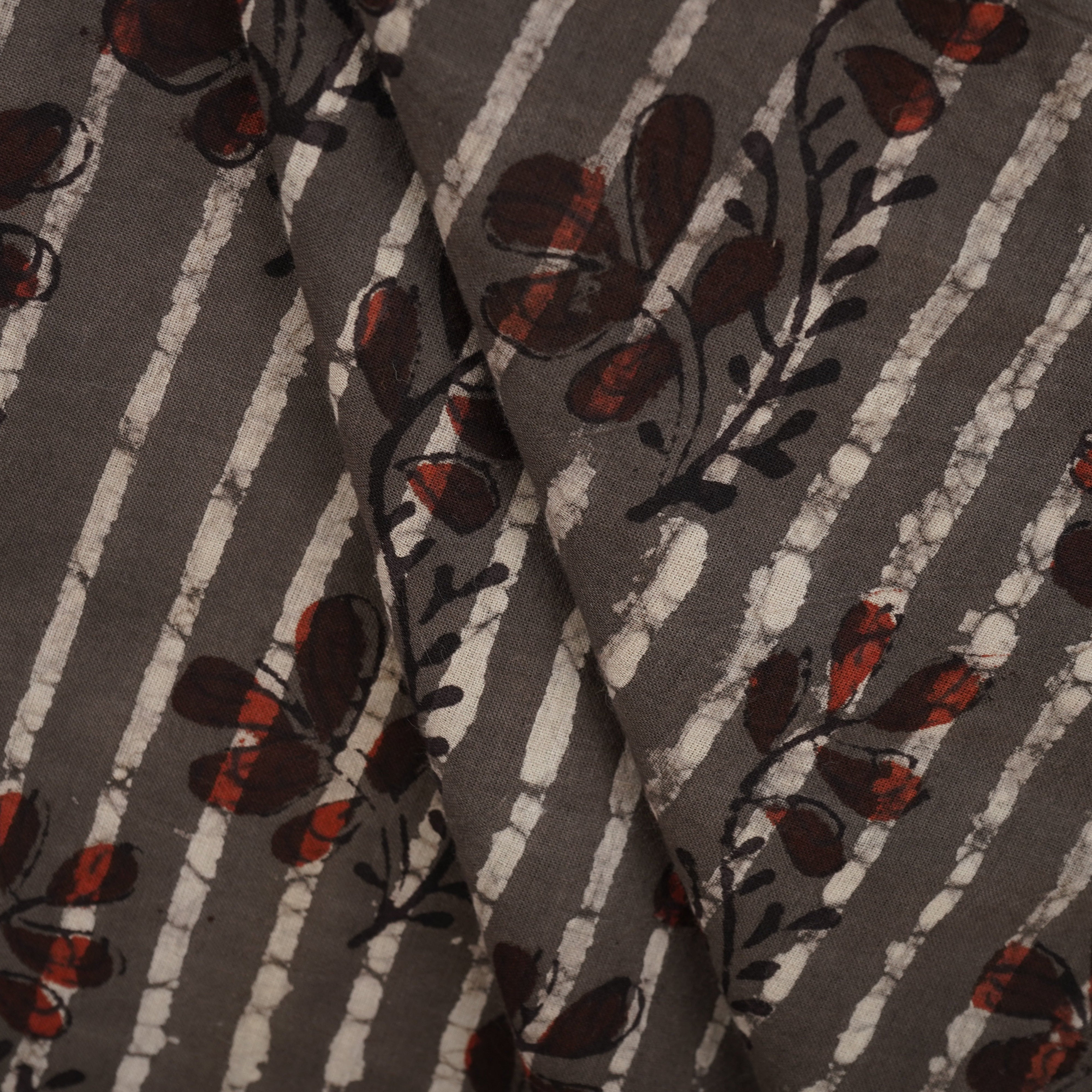 Dark Grey & Black Floral Print Cotton Fabric MFR-29871 - TradeUNO