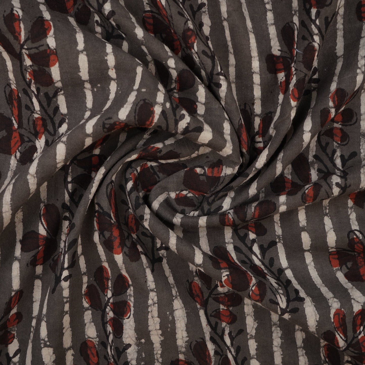Dark Grey & Black Floral Print Cotton Fabric MFR-29871