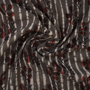 Dark Grey & Black Floral Print Cotton Fabric MFR-29871 - TradeUNO