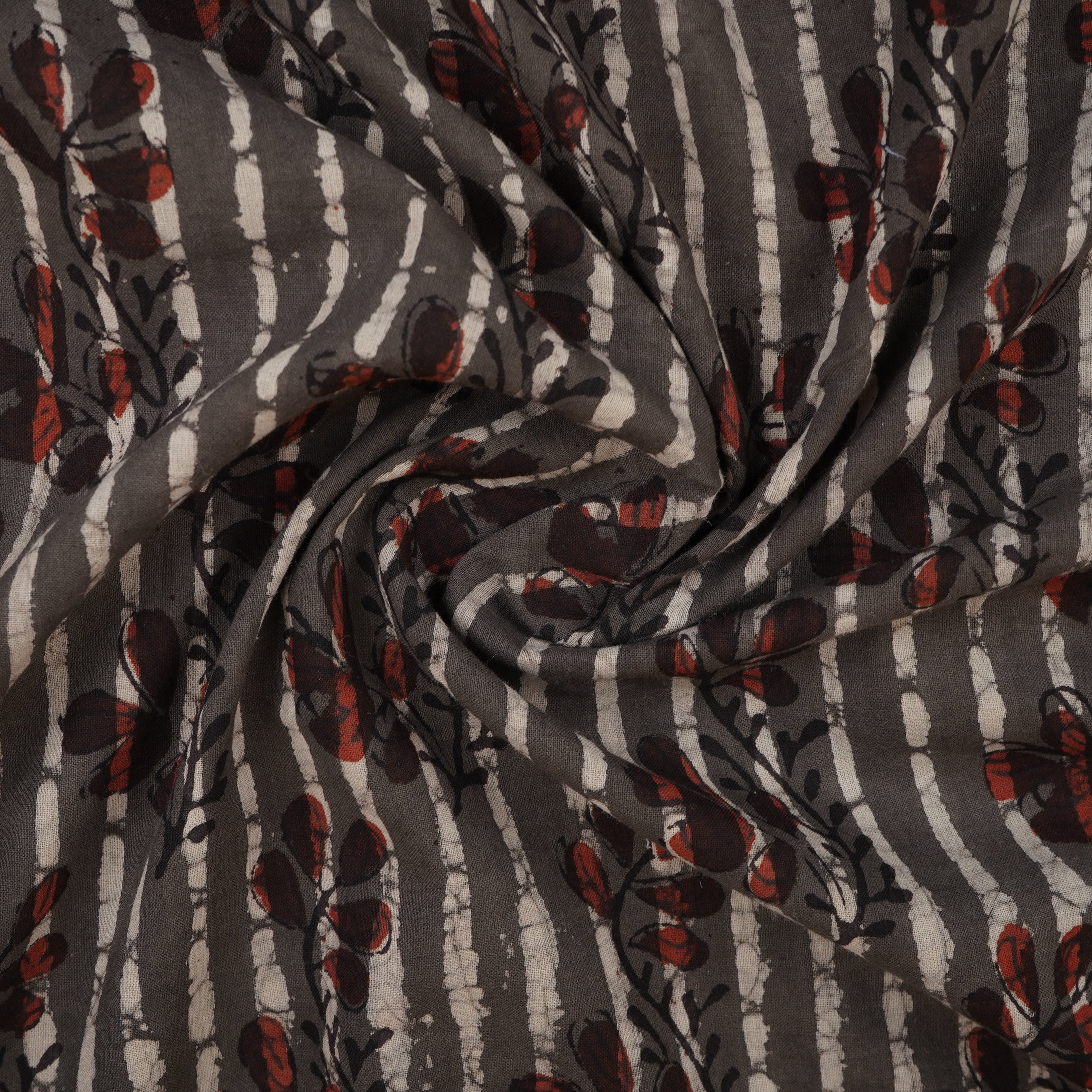 Dark Grey & Black Floral Print Cotton Fabric MFR-29871 - TradeUNO