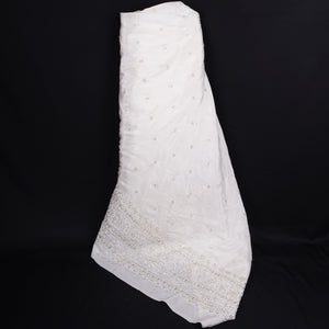 White Cutdana embroidery Crepe Fabric VFS-31701 - TradeUNO