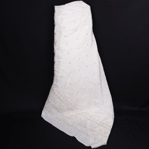 White Cutdana embroidery Crepe Fabric VFS-31701