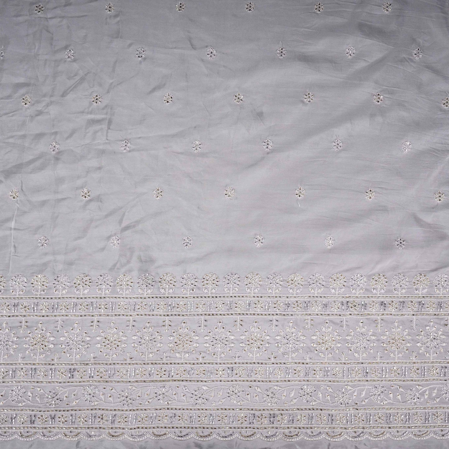 White Cutdana embroidery Crepe Fabric VFS-31701