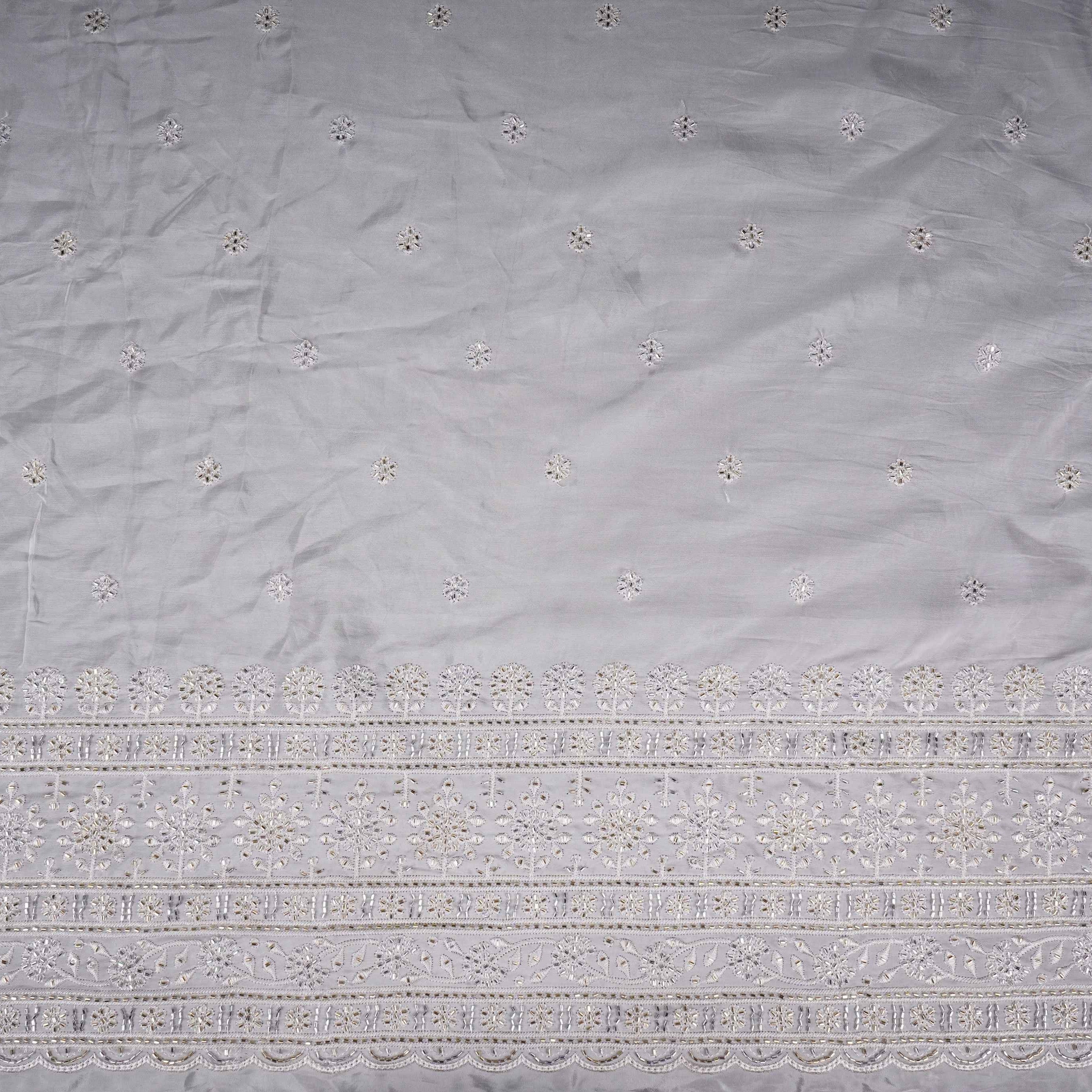 White Cutdana embroidery Crepe Fabric VFS-31701 - TradeUNO