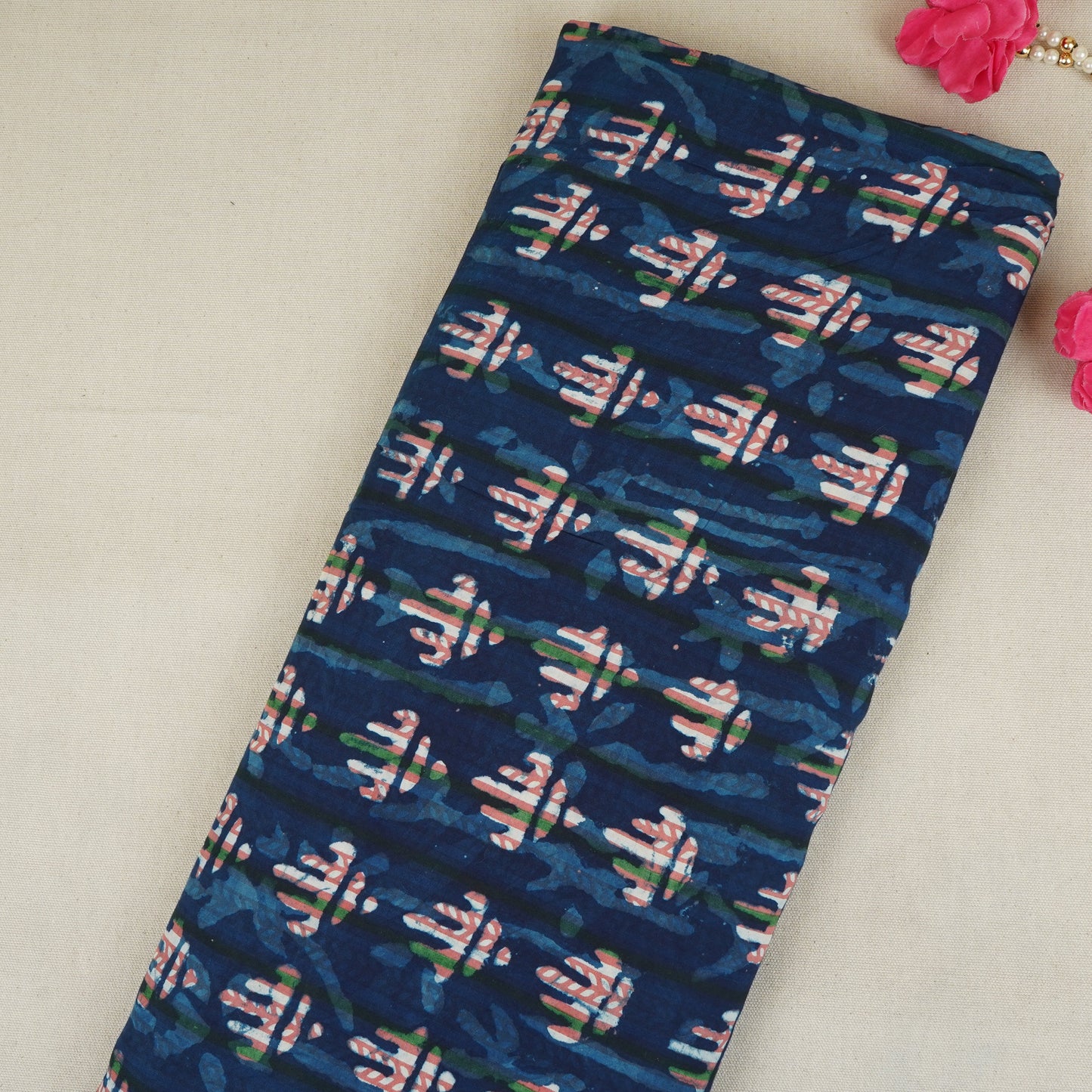 Indigo & White Abstract Print Cotton Fabric MFR-29869
