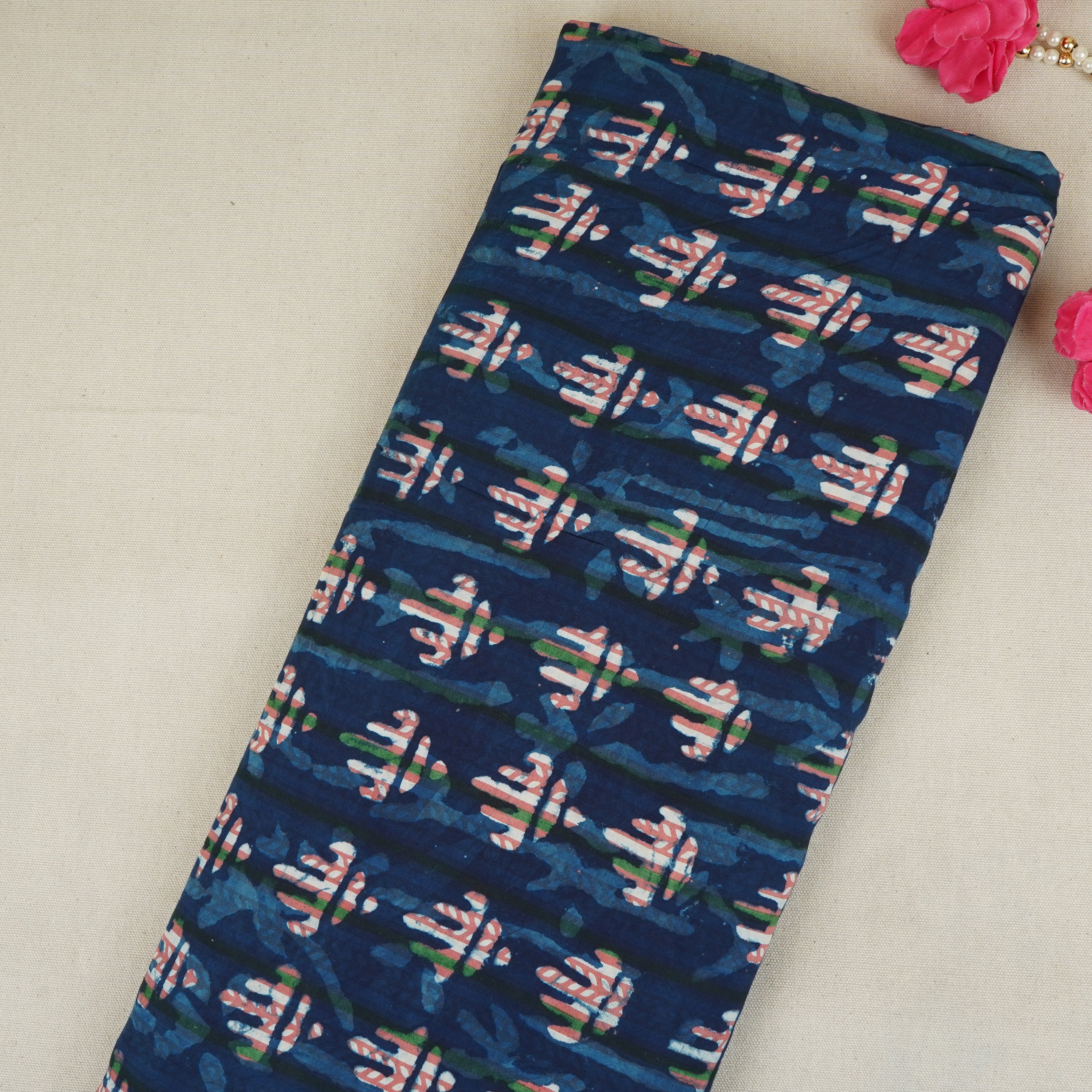 Indigo & White Abstract Print Cotton Fabric MFR-29869 - TradeUNO