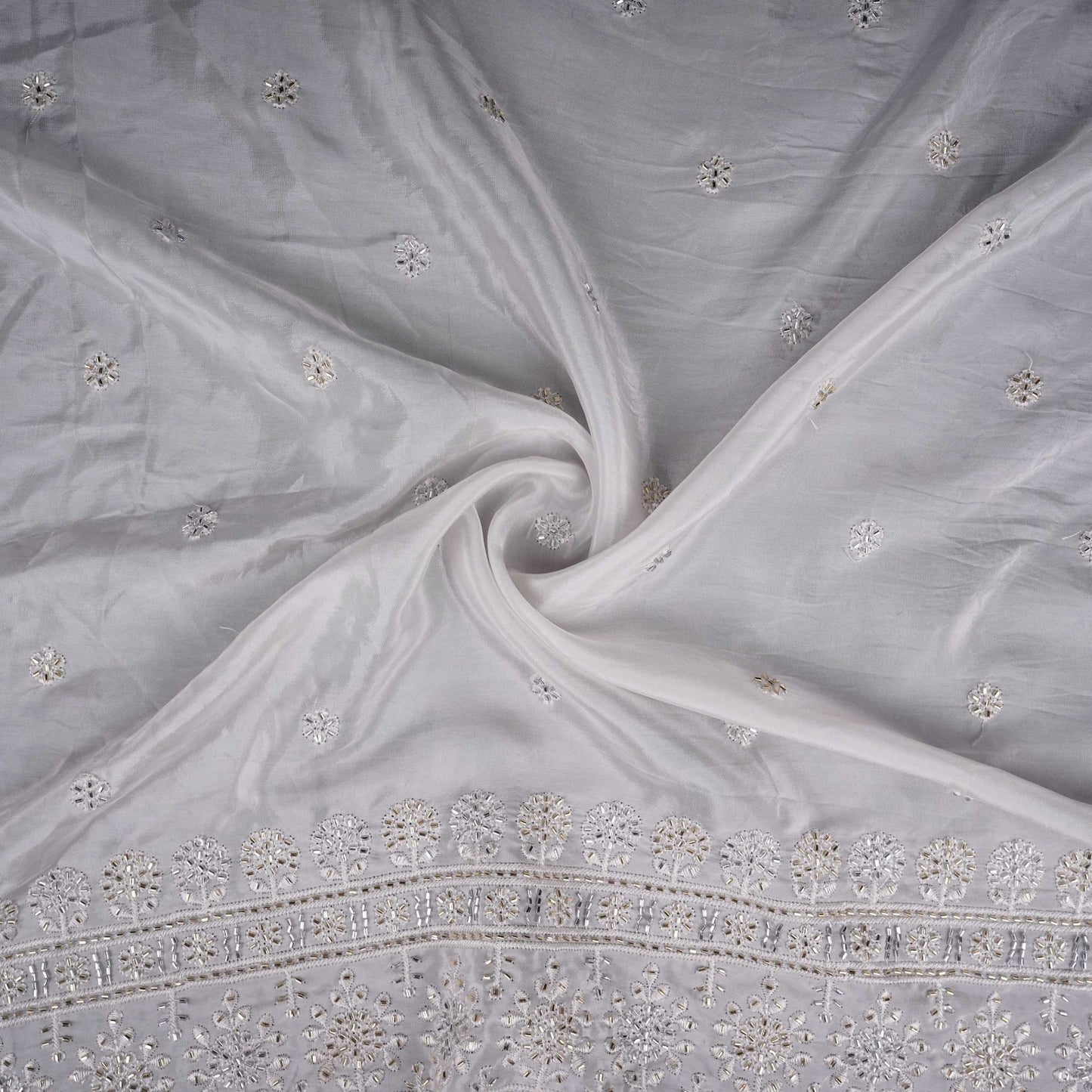 White Cutdana embroidery Crepe Fabric VFS-31701