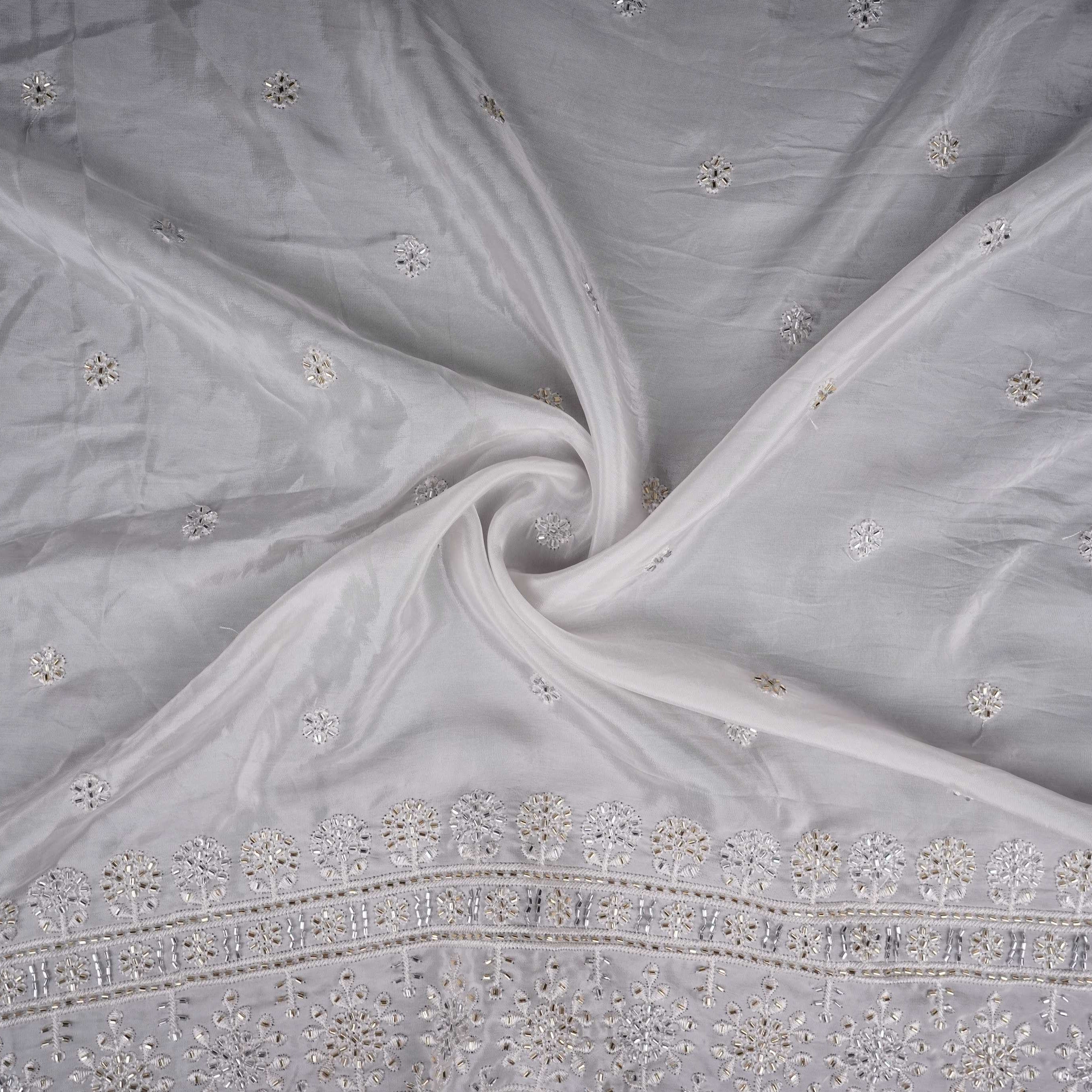 White Cutdana embroidery Crepe Fabric VFS-31701 - TradeUNO