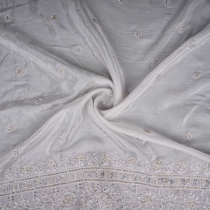 White Cutdana embroidery Crepe Fabric VFS-31701 - TradeUNO