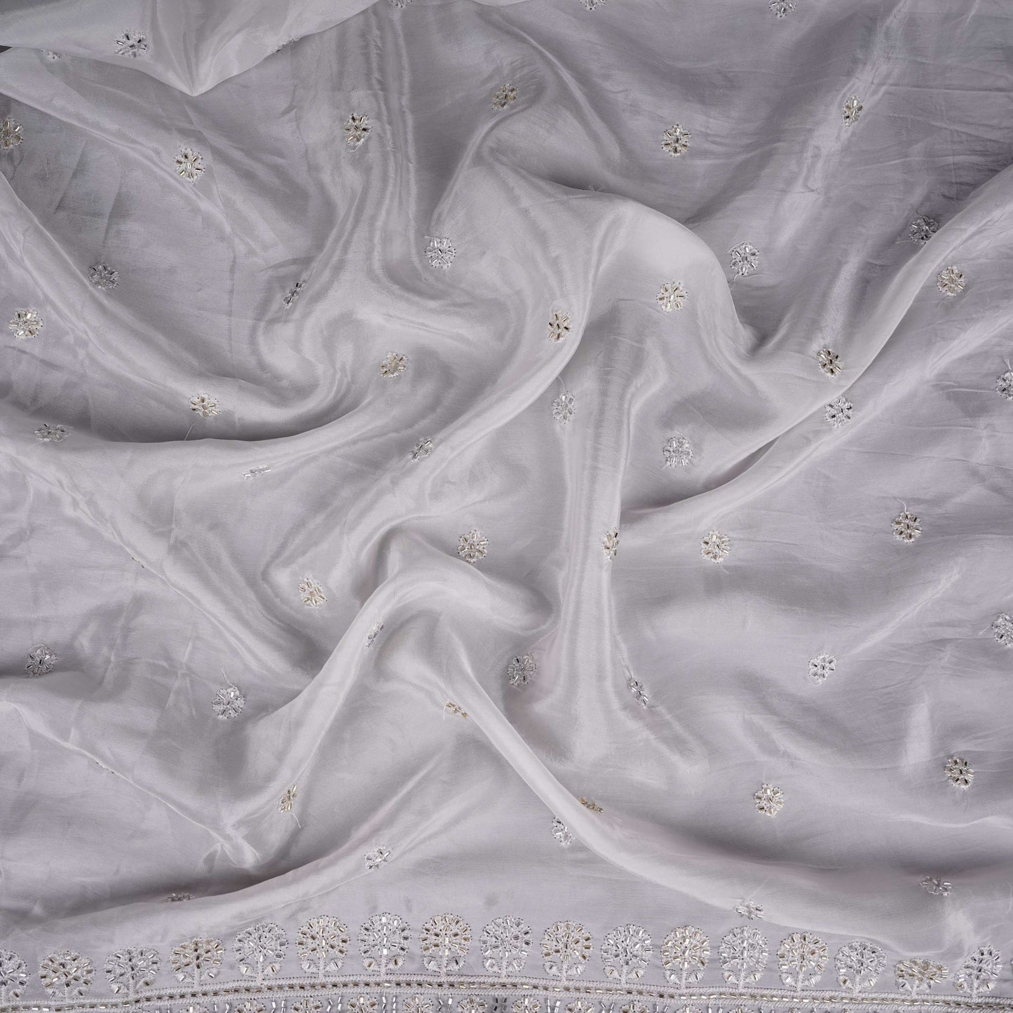 White Cutdana embroidery Crepe Fabric VFS-31701