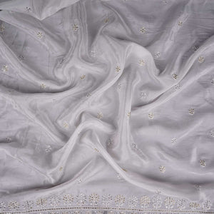White Cutdana embroidery Crepe Fabric VFS-31701 - TradeUNO