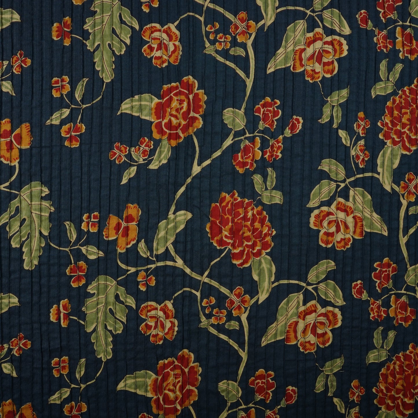 Navy Blue Floral Print Pintuck Cotton Fabric MFR-29828