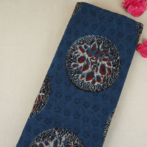 Blue Ajrakh Print Cotton Schiffli Fabric MFR-29833