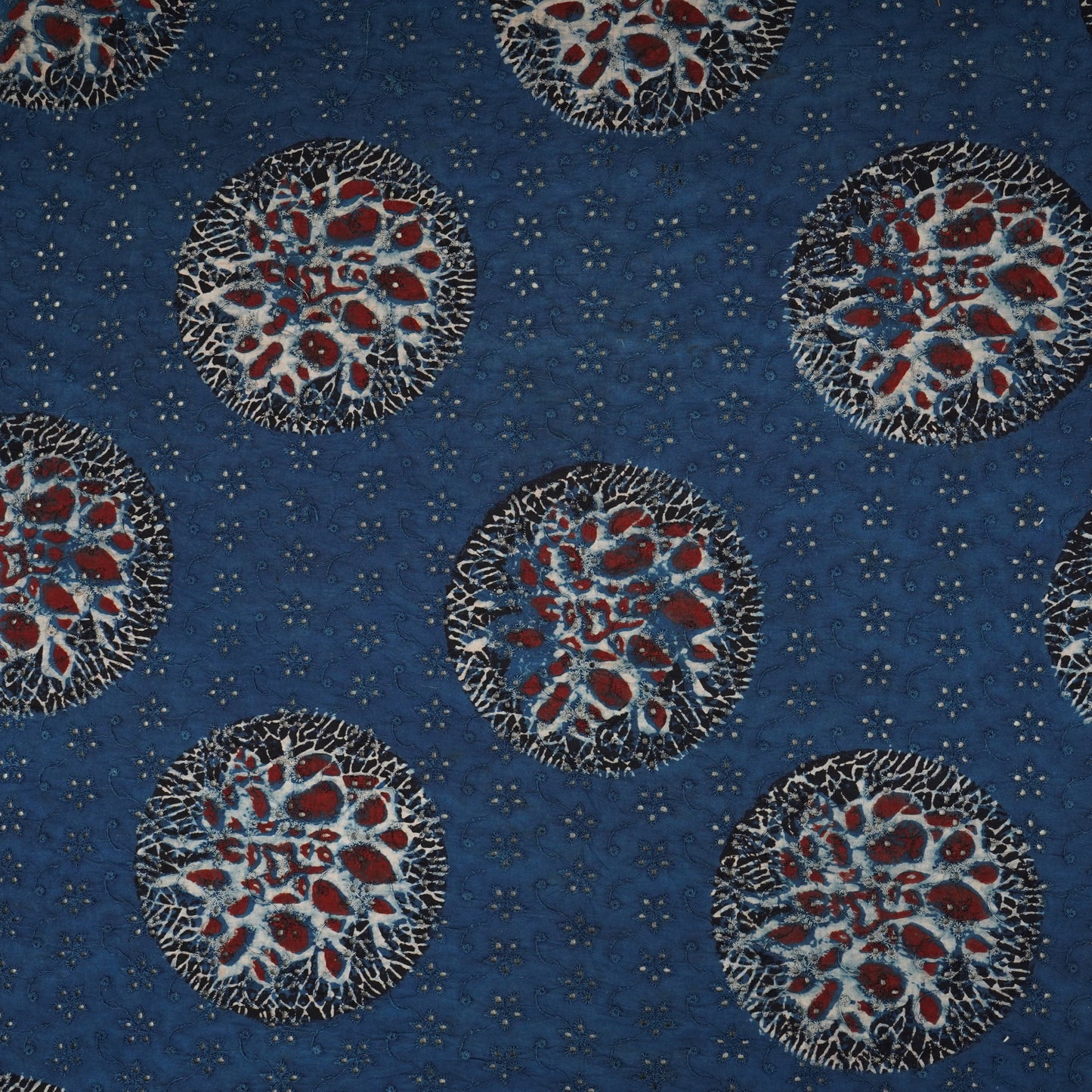 Blue Ajrakh Print Cotton Schiffli Fabric MFR-29833