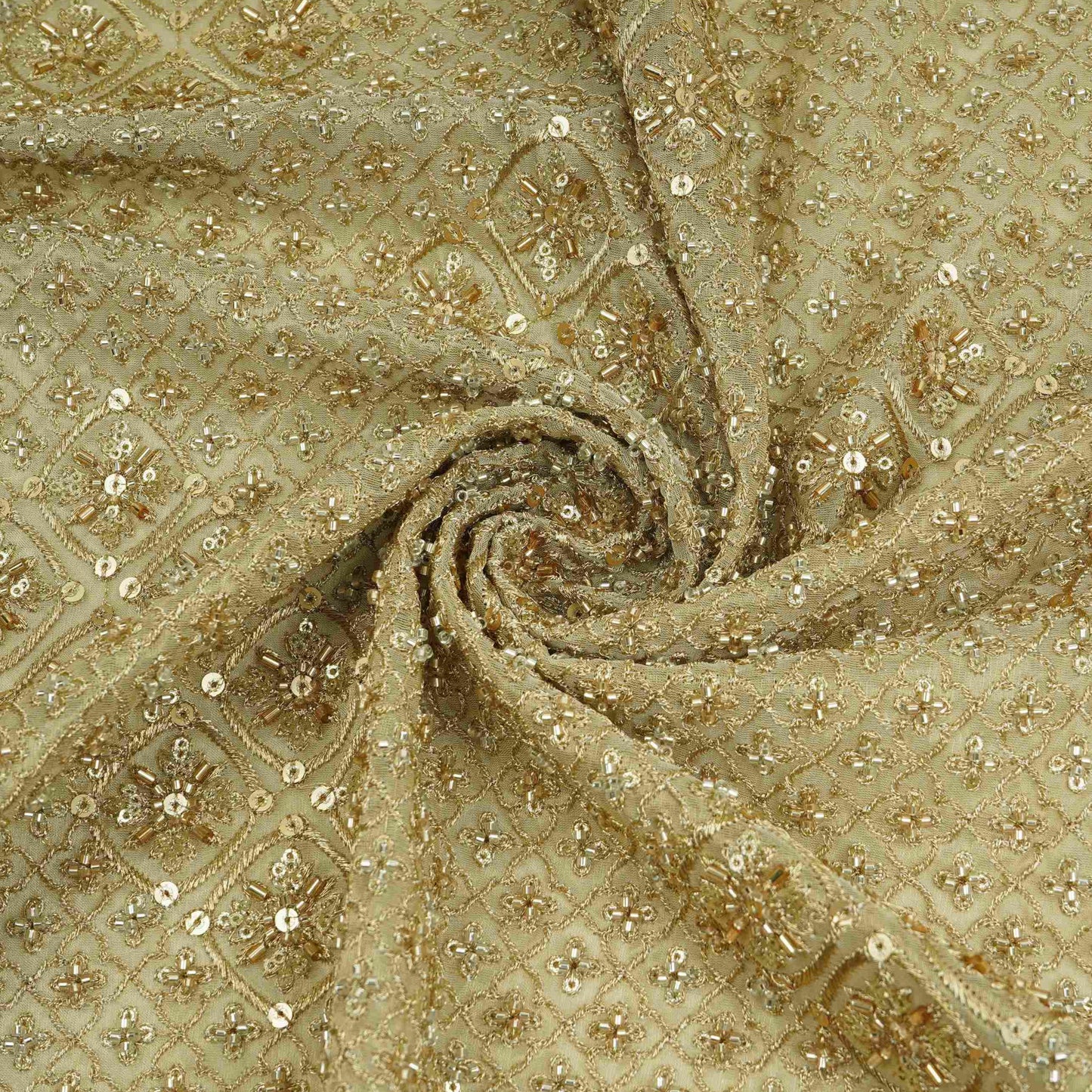 Golden Heavy thread Zari Sequins embroidery Kanjivaram Silk Fabric TF-31442