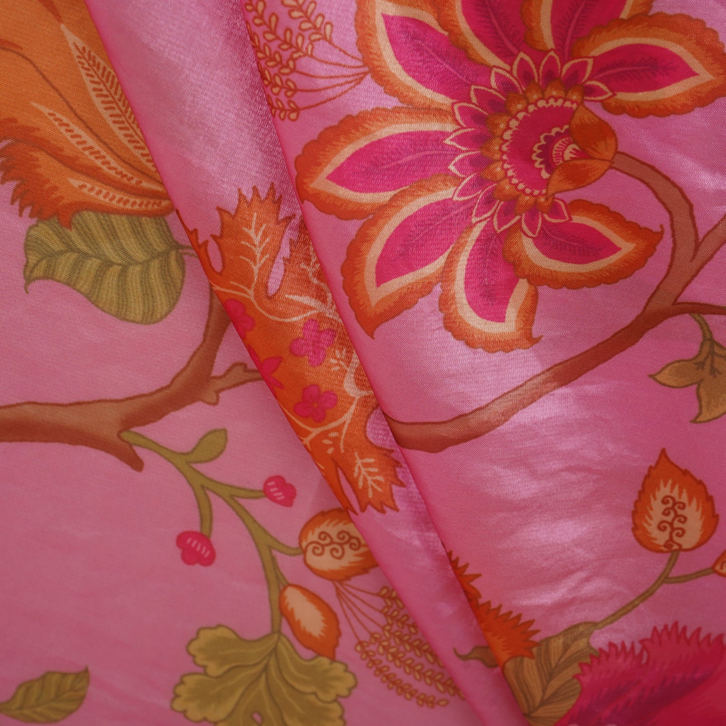 Magenta Pink Floral Print Organza Fabric VF-30077