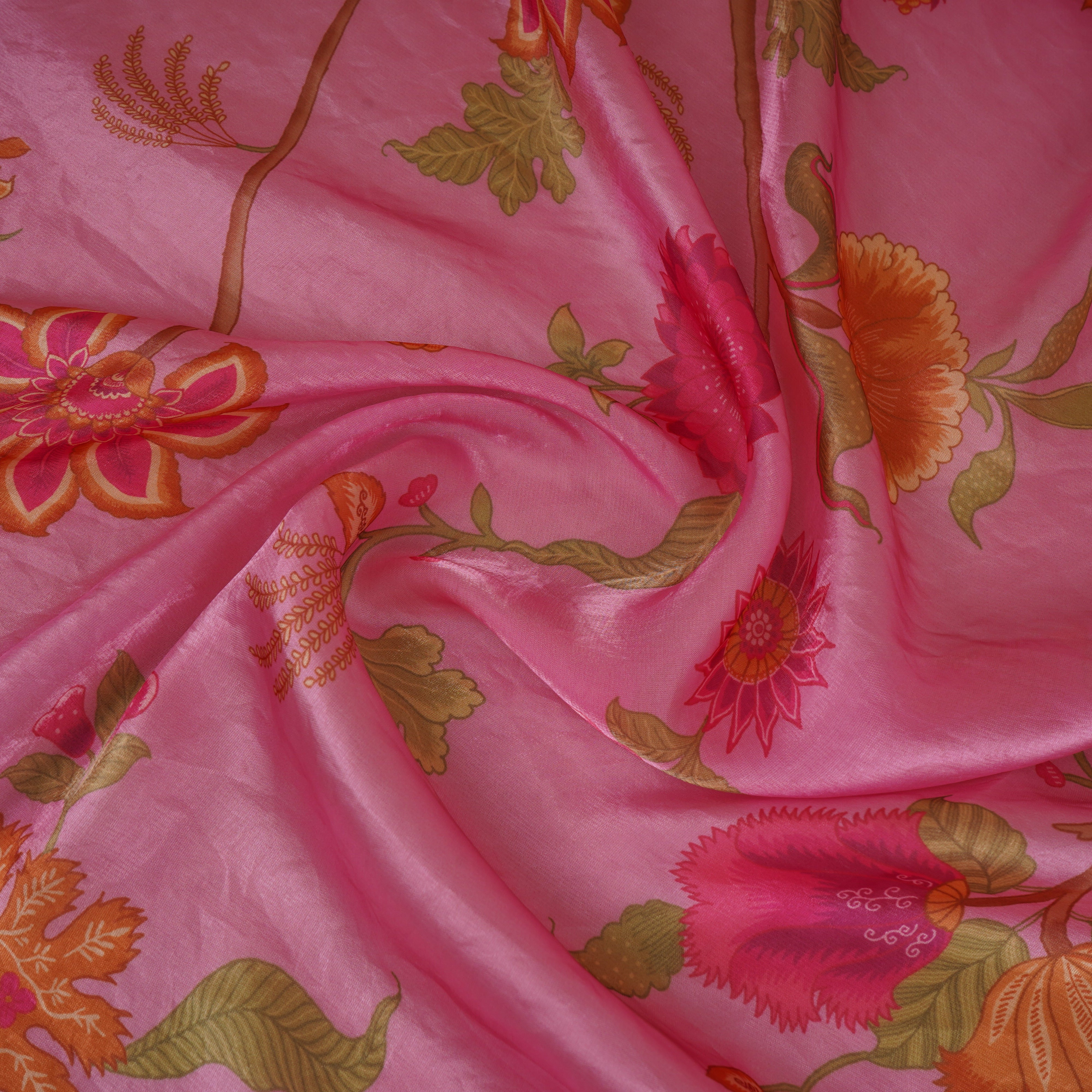 Magenta Pink Floral Print Organza Fabric VF-30077 - TradeUNO