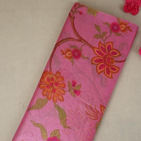 Magenta Pink Floral Print Organza Fabric VF-30077