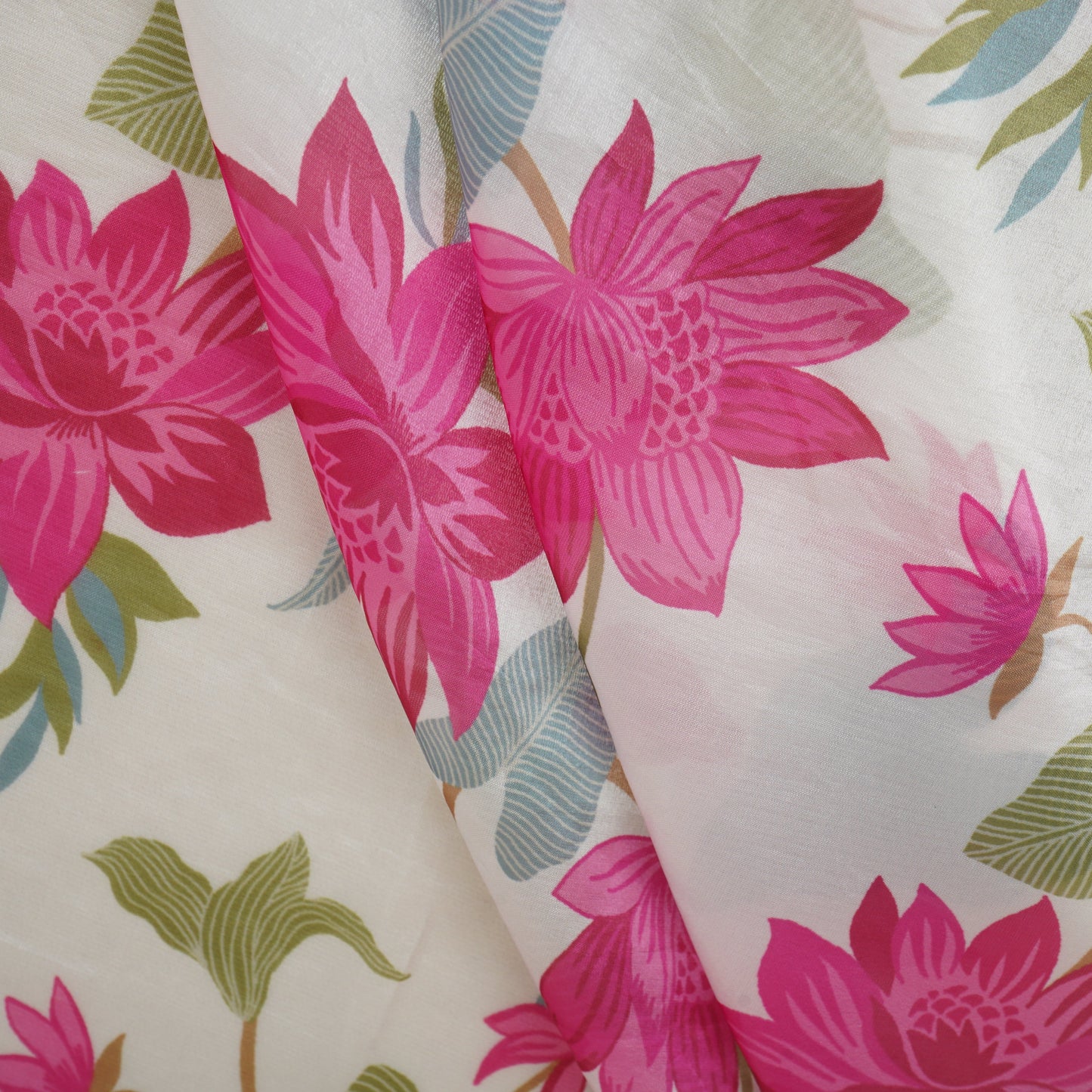 Cream Floral Print Organza Fabric VF-30078