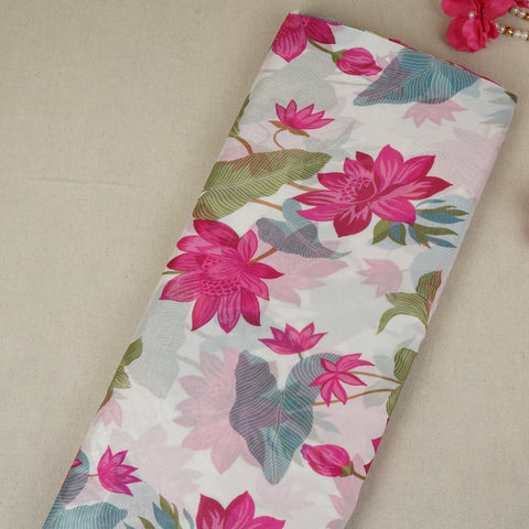 Cream Floral Print Organza Fabric VF-30078