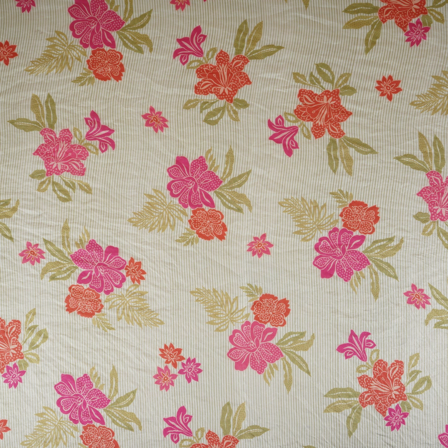 Light Green Stripes Floral Print Organza Fabric VF-30080