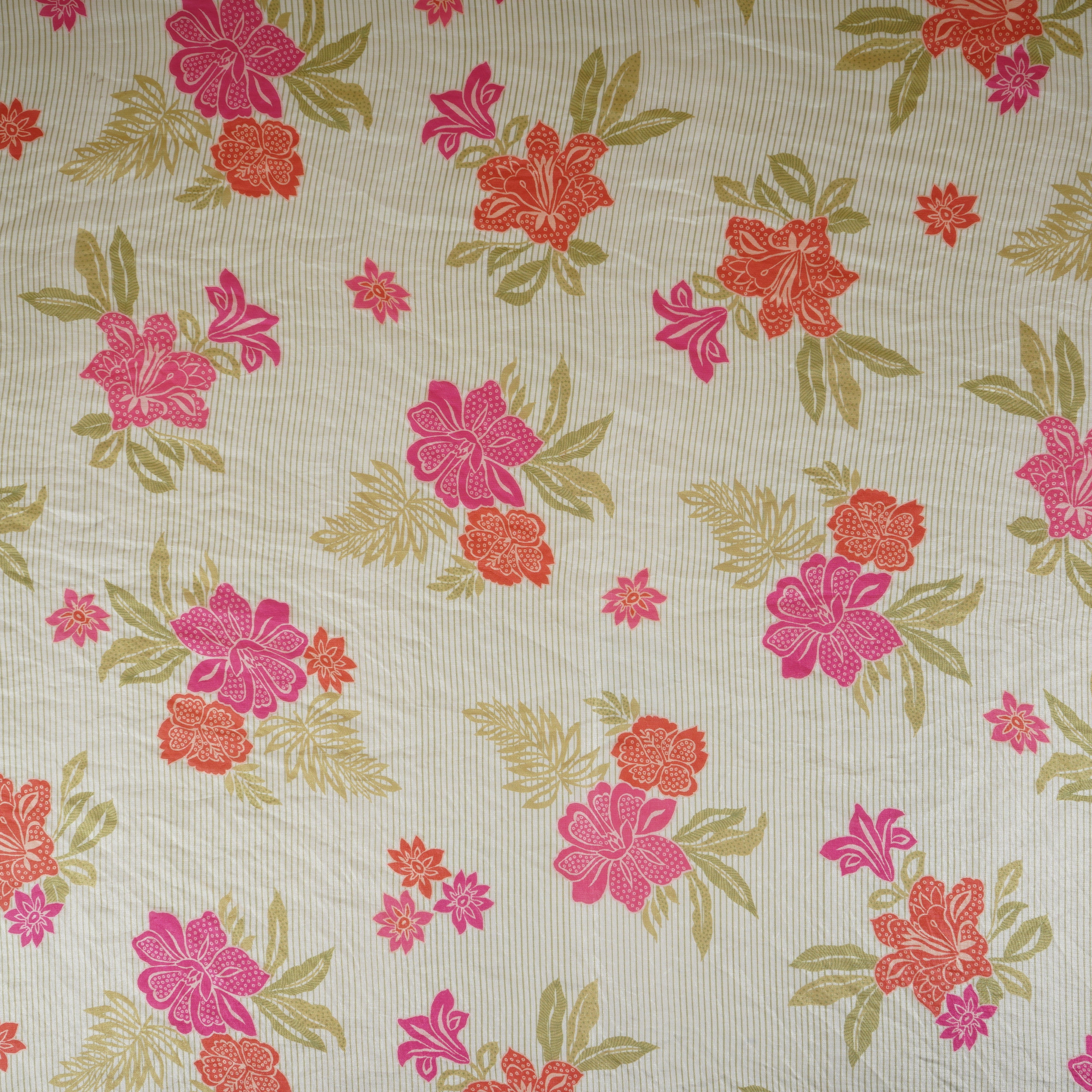 Light Green Stripes Floral Print Organza Fabric VF-30080 - TradeUNO
