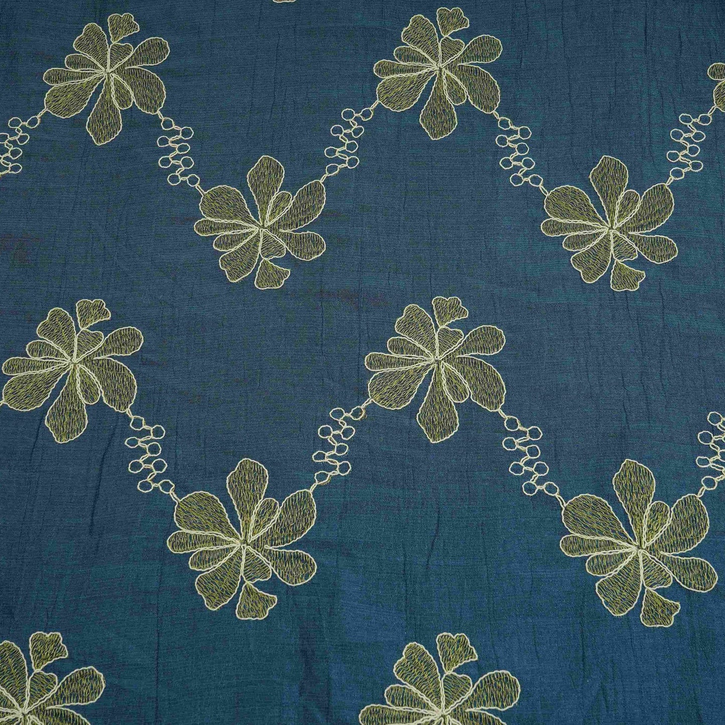 Blue floral embroidery Shimmer Viscose Fabric SFG-31500