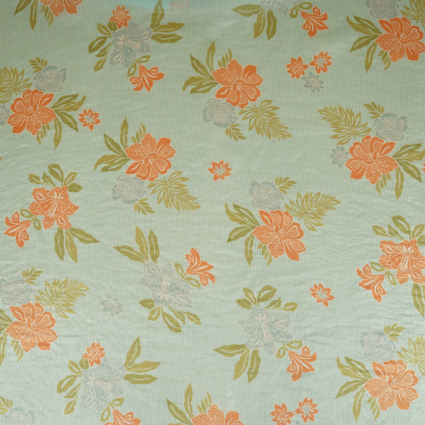 Mint Green Stripes Floral Print Organza Fabric VF-30082