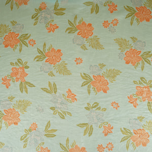 Mint Green Stripes Floral Print Organza Fabric VF-30082 - TradeUNO