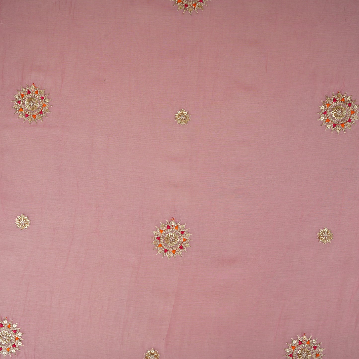 Baby Pink Floral Cutdana Embroidery Mul Chanderi Fabric SN-30095