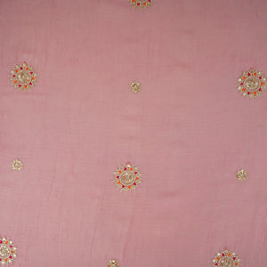 Baby Pink Floral Cutdana Embroidery Mul Chanderi Fabric SN-30095 - TradeUNO