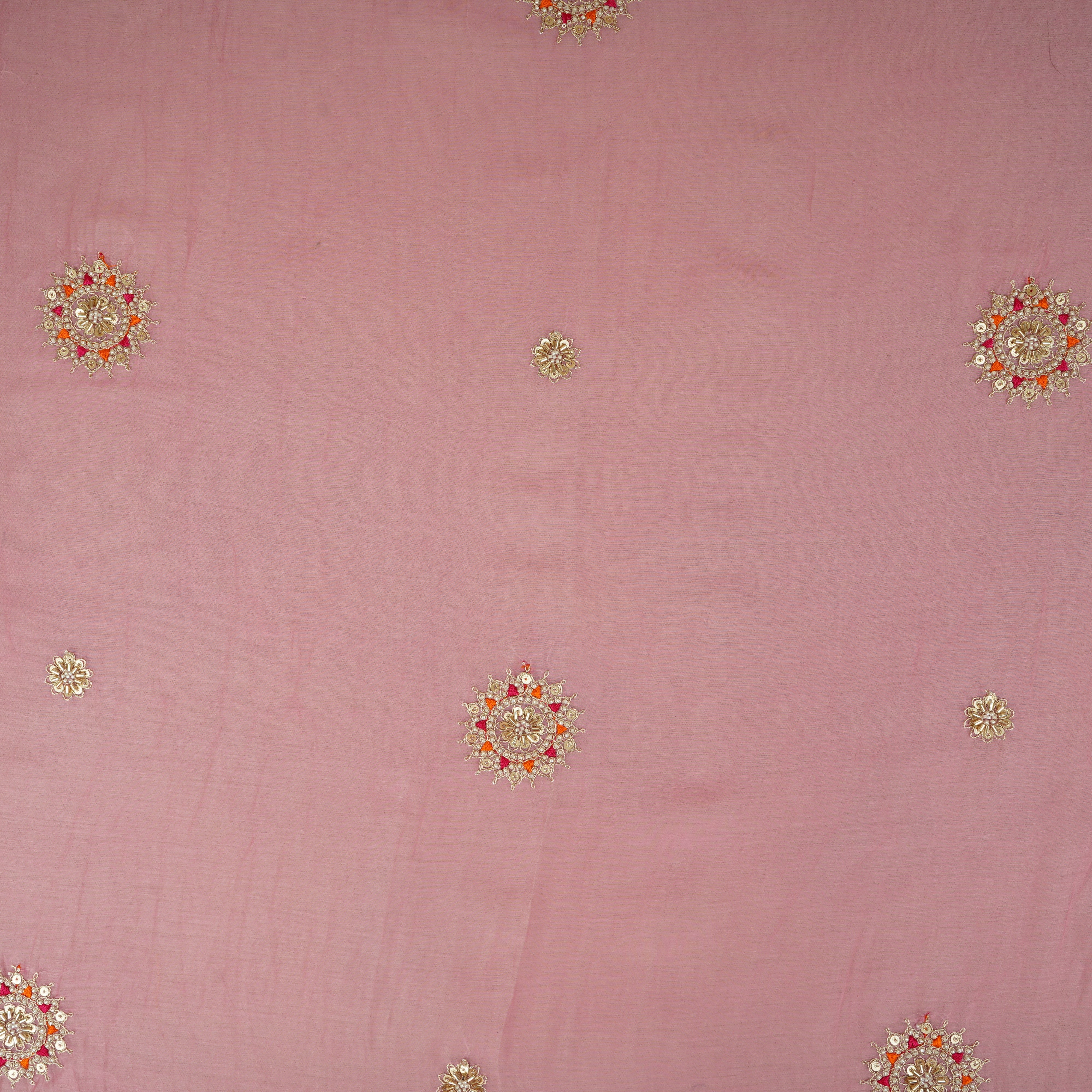Baby Pink Floral Cutdana Embroidery Mul Chanderi Fabric SN-30095 - TradeUNO