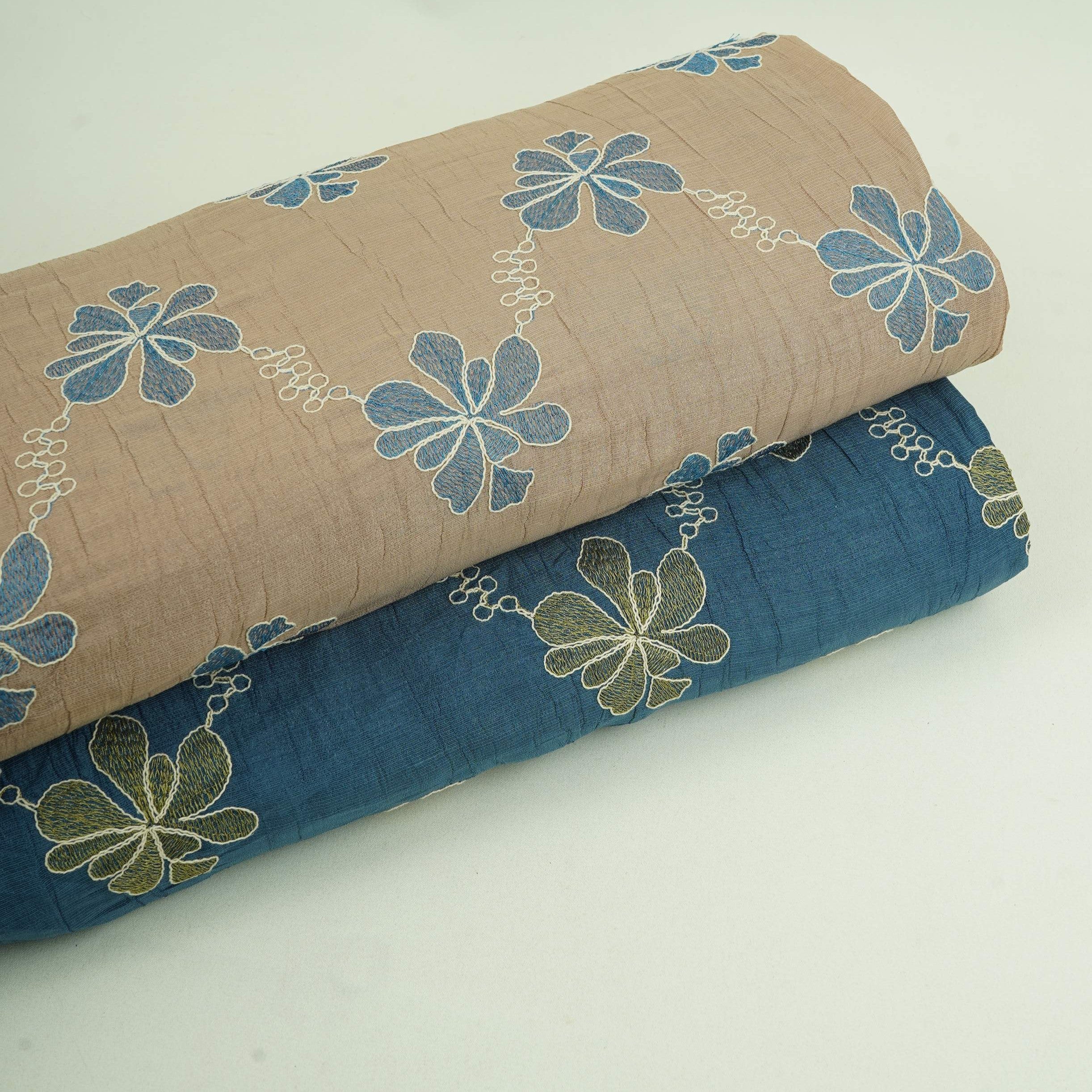 Blue floral embroidery Shimmer Viscose Fabric SFG-31500 - TradeUNO