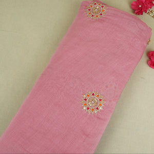 Baby Pink Floral Cutdana Embroidery Mul Chanderi Fabric SN-30095 - TradeUNO