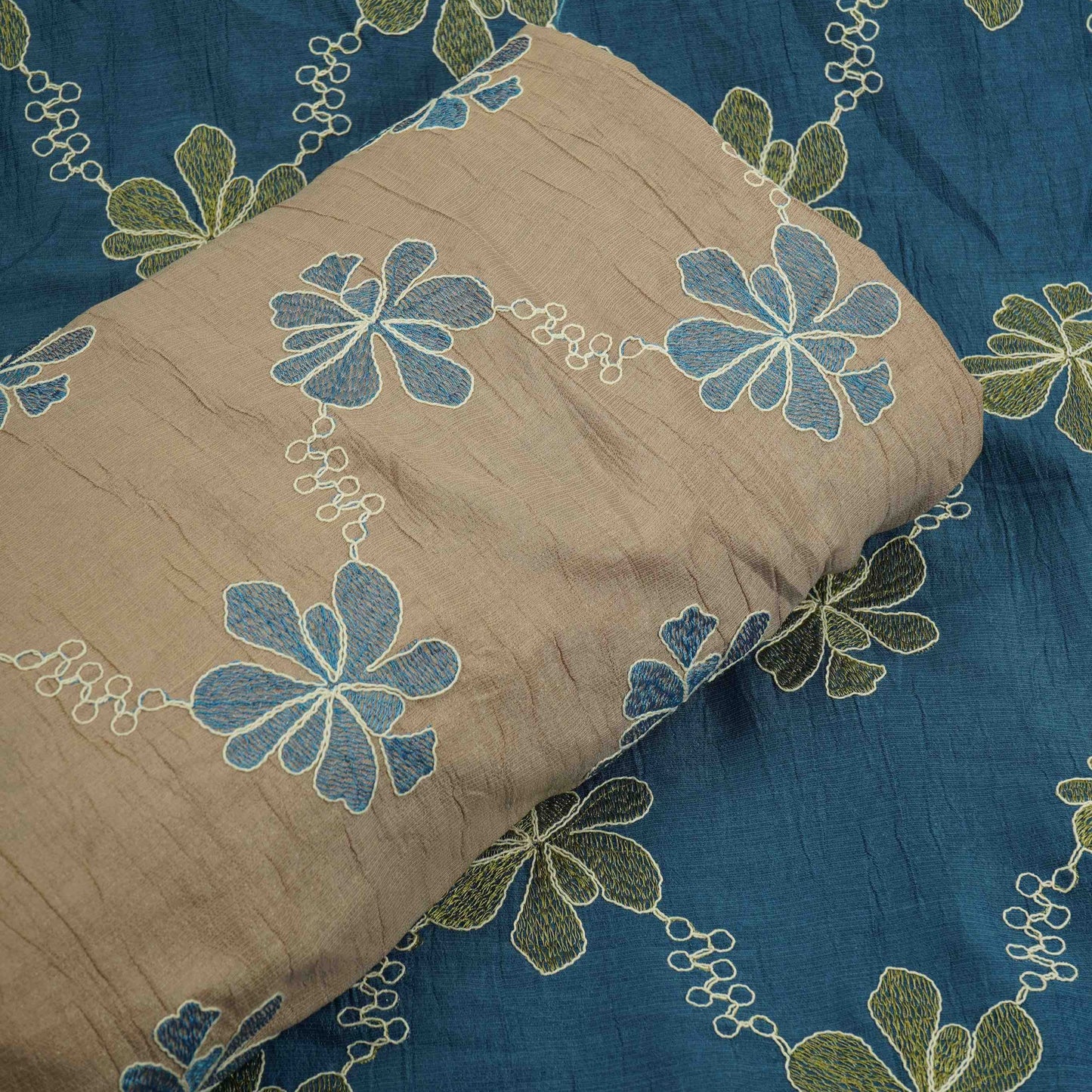 Grey floral embroidery Shimmer Viscose Fabric SFG-31501