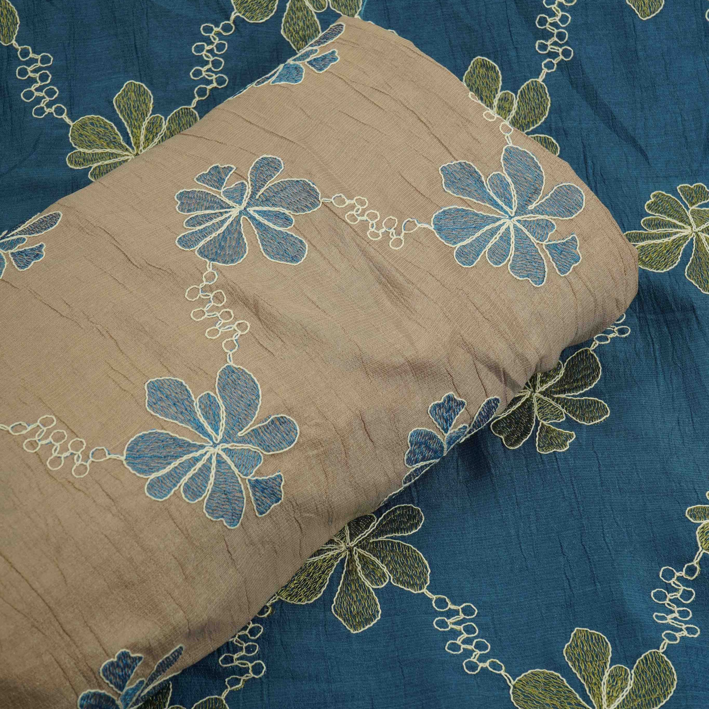 Grey floral embroidery Shimmer Viscose Fabric SFG-31501 - TradeUNO