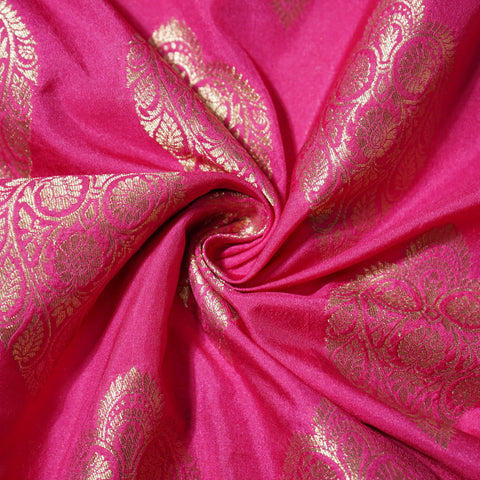 Pink Golden Zari Kattan Silk Fabric 21871