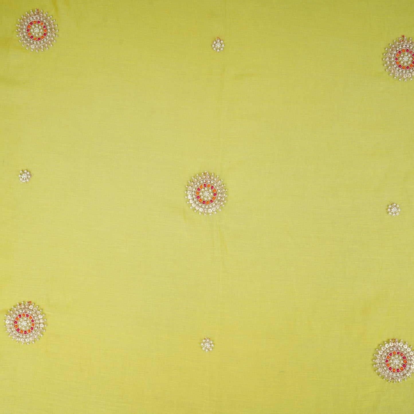 Light Pastel Green Floral Cutdana Embroidery Mul Chanderi Fabric SN-30097