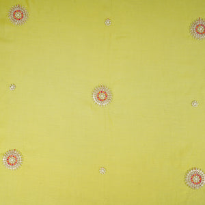 Light Pastel Green Floral Cutdana Embroidery Mul Chanderi Fabric SN-30097 - TradeUNO