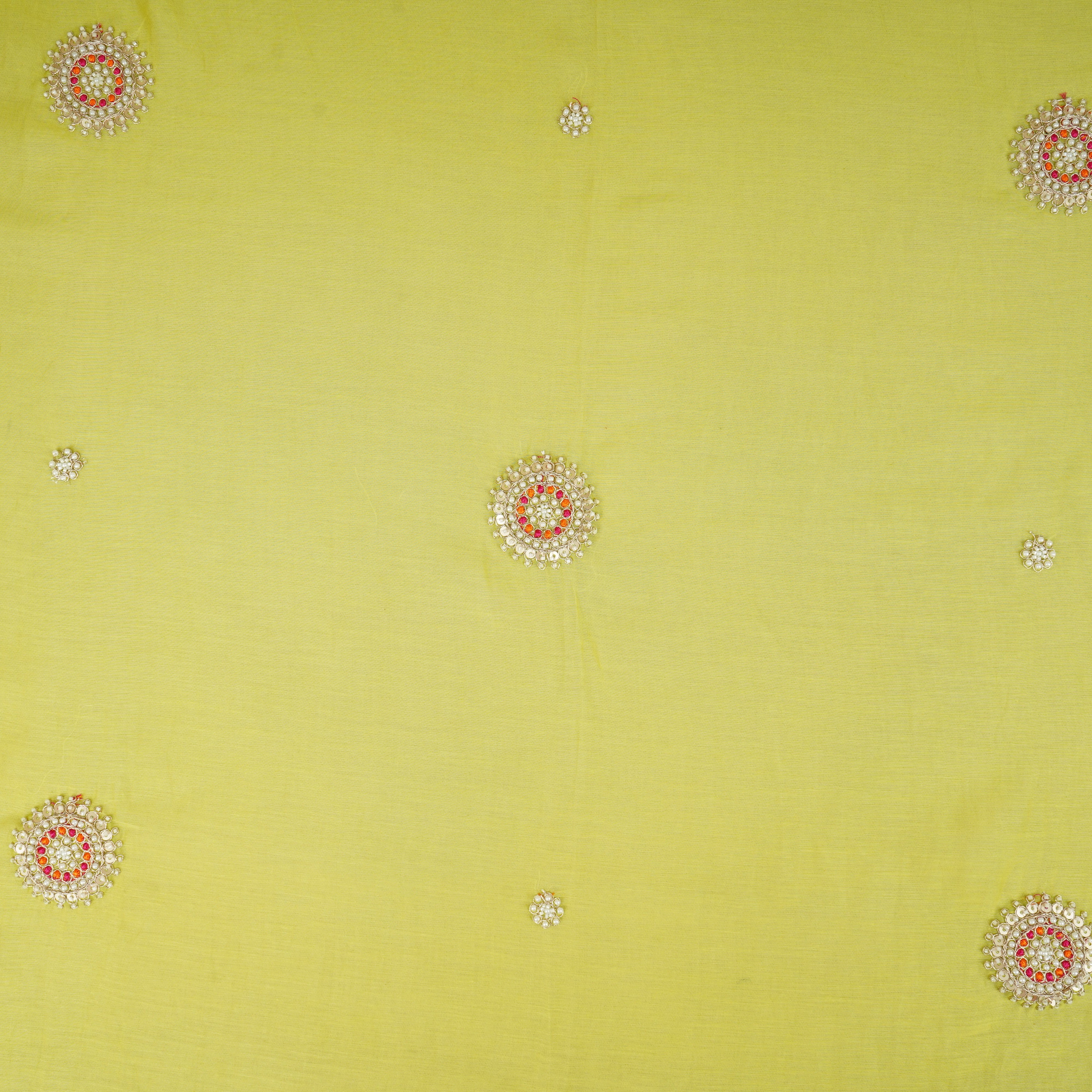 Light Pastel Green Floral Cutdana Embroidery Mul Chanderi Fabric SN-30097 - TradeUNO