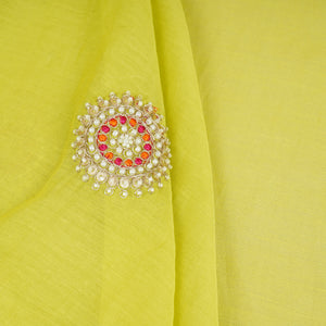 Light Pastel Green Floral Cutdana Embroidery Mul Chanderi Fabric SN-30097 - TradeUNO