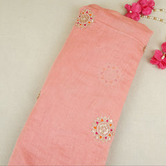 Coral Pink Floral Cutdana Embroidery Mul Chanderi Fabric SN-30100