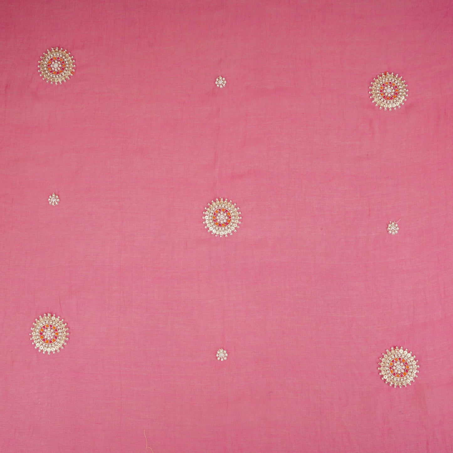 Pink Floral Cutdana Embroidery Mul Chanderi Fabric SN-30098