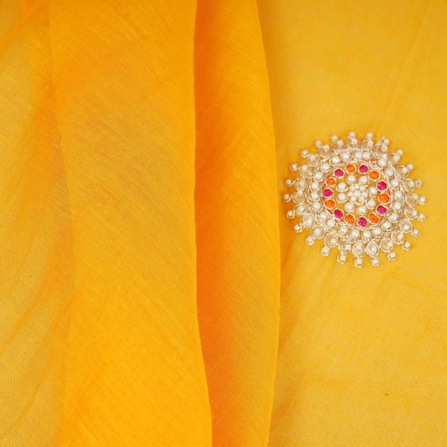 Mustard Floral Cutdana Embroidery Mul Chanderi Fabric SN-30099