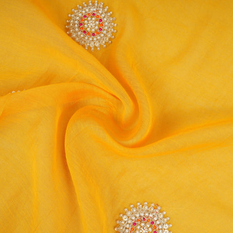 Mustard Floral Cutdana Embroidery Mul Chanderi Fabric SN-30099