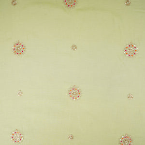 Light Lime Green Floral Cutdana Embroidery Mul Chanderi Fabric SN-30096 - TradeUNO